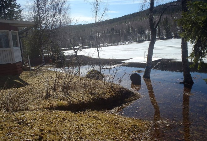 Bryggan ute i det höga vattnet. The bridge out in the high water.