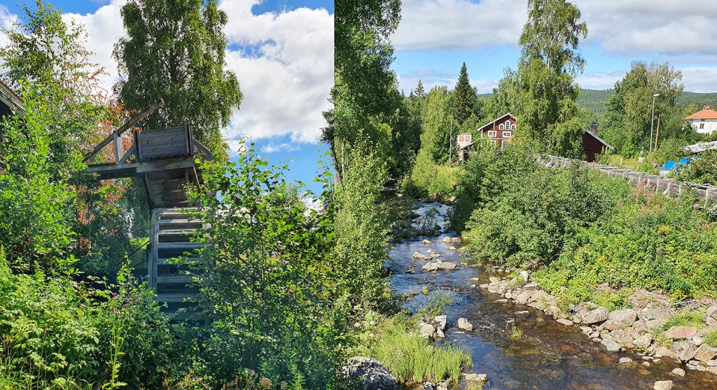 Vattenhjul och träränna.
